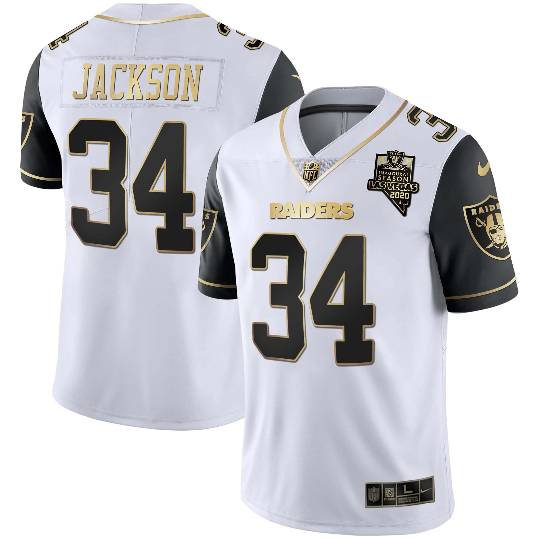 Men Oakland Raiders 34 Jackson 2024 Nike Vapor White Gold & Black Inverted Limited NFL Jersey style 1